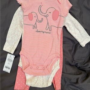 Carter's Pink Striped Elephant Bodysuit Set